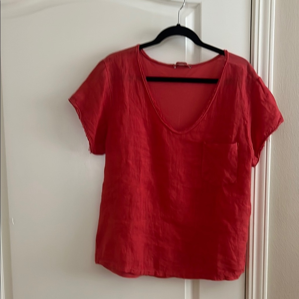 Casual Red/ orangey Short Sleeve Women's Top